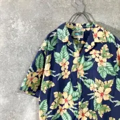 COOKE STREET　アロハシャツ　USA製　ネイビー　ハイビスカス