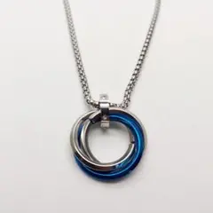 新品//★メルカリ便☆ネックレス☆ステンレス☆3連リング☆ブルー