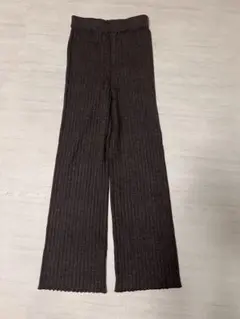 c.u.l. ダークブラウン リブ編み フレアパンツ