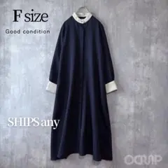 シップスエニー ダブルクロス Aライン シャツワンピース NAVY BLUE