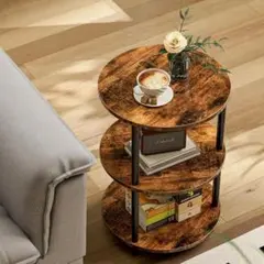 Frylr サイドテーブル おしゃれ丸形 3段 収納棚 32×32×52.5cm