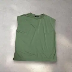 シャイニーリップル　ノースリーブカットソー　Tシャツ　無地　カーキ　Fサイズ