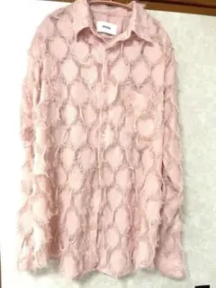 seyto シースルージャガードフリンジシャツ　Mサイズ　ピンク