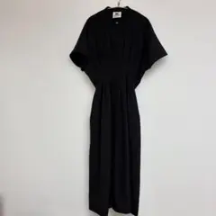 コトリカ リネンライクウエストタックワンピース シャツワンピース M 黒