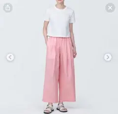 無印良品　リネン洗いざらしイージーパンツ　XL ピンク