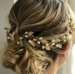 ヘッドドレス ゴールド 真珠 パール ウェディング ヘアアクセサリー 髪飾り