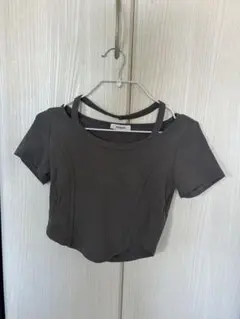 GUOGUO グレー クロップドTシャツ 半袖