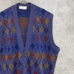 80s vintage 総柄 ニットベスト メンズ 個性派 奇抜 古着 A3