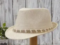 【新品】リネンベルト　ストローハット　アイボリー　男女OK　メンズ　レディース
