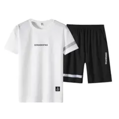 ルームウェア上下セット 夏物 半袖 短パン 薄手 細身 4XL 白 黒 メンズ