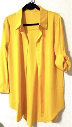 【レディース】【未使用】イエロー ロングシャツ 袖はロールアップ仕様 体系カバー