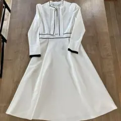 美品　セルフォード ボウタイニットワンピース ロング フレア 白×黒 36