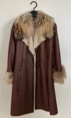 JEKEL paris ブティック品 毛皮、本革ロングコート ブラウン S〜M