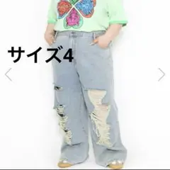 タグ付きPUNYUS ダメージデニムパンツ サイズ4 ワイドパンツ