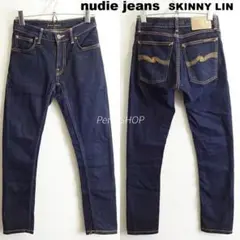 良品★　ヌーディージーンズ　SKINNY LIN　【S】　ストレッチ　濃藍