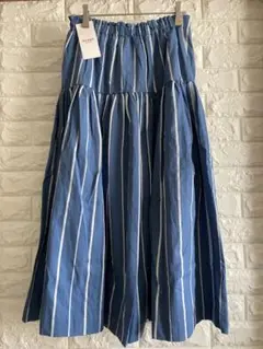 【新品】BEAMS HEART ブルー　ストライプ　フレアスカート