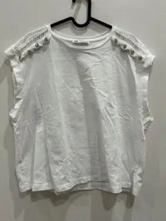 【ZARA】ザラ ノースリーブTシャツ M 白 ビジュー ゆったり　セール中