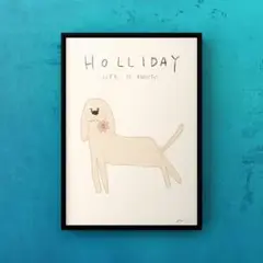 ★A4フレーム付き★オリジナル アートポスター Holiday 犬 インテリア