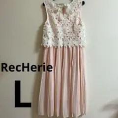 RecHerie ノースリーブワンピース　上品　プリーツ　サーモンピンク L