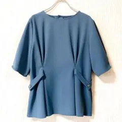 【美品】NBB サイドボタンペプラムブラウス　ブルー　Mサイズ