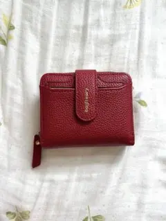 Bagiteary 二つ折り財布 レッド　パスケース付き　ダブルボタン