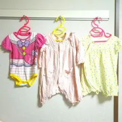 女の子服、ベビー服70cmロンパース3枚まとめ売り