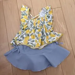【アプレレクール】レモン柄 ガールズ 水着 セパレート 90cm