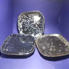 星空模様の黒と銀の皿セット