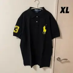 美品 ポロラルフローレン ビッグポニー ポロシャツ ブラック イエロー XL
