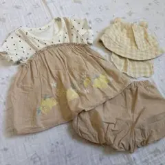 ベビー　キッズ　セットアップ　刺繍✨くまみみ帽子　3点セット♡80㎝　帽子50㎝