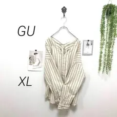 7620-2 ジーユー GU Vネックストライプシャツ カジュアル XL