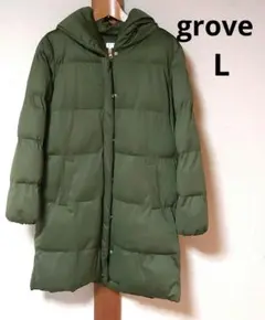 【美品】grove グローブ ダウンコート カーキ L