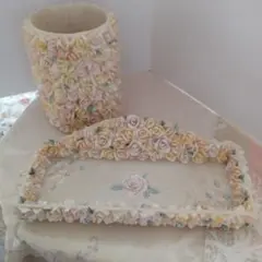 花柄陶器トレー&ペン立て