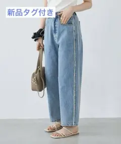 【mil】サイドフリンジデニムパンツM-short ライトブルー【低身長】