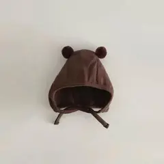 【新品未使用】ベビー帽子　クマの耳付き　ブラウン　茶色