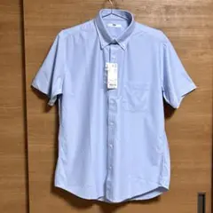 新品ユニクロ/UNIQLO ドライイージーケア ボタンダウン半袖シャツ ブルーL