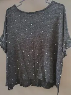 coen リネン100ドット柄 フリル袖 Tシャツ