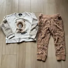 kladskap クマ刺繍トレーナーと動物柄パンツセット 2枚　100cm
