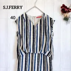 【エスジェイフェリー】ノースリーブワンピース 膝丈 ストライプ 40