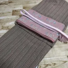 洗える着物 優しい茶色系 胴抜き仕立 中古