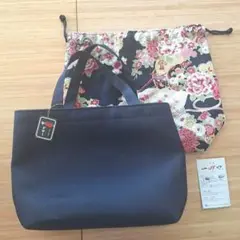 【新品未使用】巾着付きスクエアバッグ　一布や