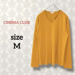 シネマクラブ【M】Vネックリブニット 無地 ストレッチ 伸縮性 オレンジ系