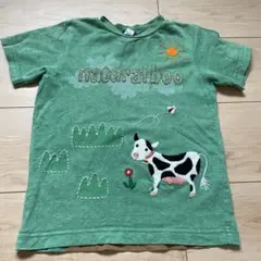 牛と花の刺繍 Tシャツ (緑色)