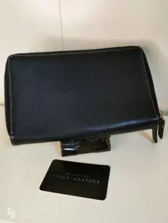 イタリア製 ブラック レザー クラッチバッグ　　　 カードケース　ブックホルダー