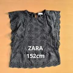 ZARA 152cm　半袖シャツ　カットワーク刺繍　ブラック黒