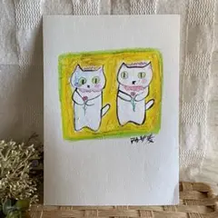 絵画。原画手描き【白猫のロマンチックなバラの花の約束】