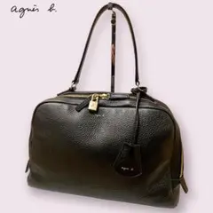 【美品】agnes b. シボ革ハンドバッグ ワンハンドル キーチャーム