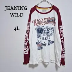 ラグランプリントTシャツ 赤 メンズ ロンティー 大きめサイズ 長袖　 4L