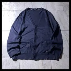 BURBERRY LONDON ボーダー カーディガン ネイビー 薄手 綿 麻