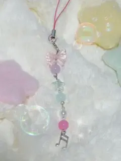 リボンと音符の携帯ストラップ ハンドメイド